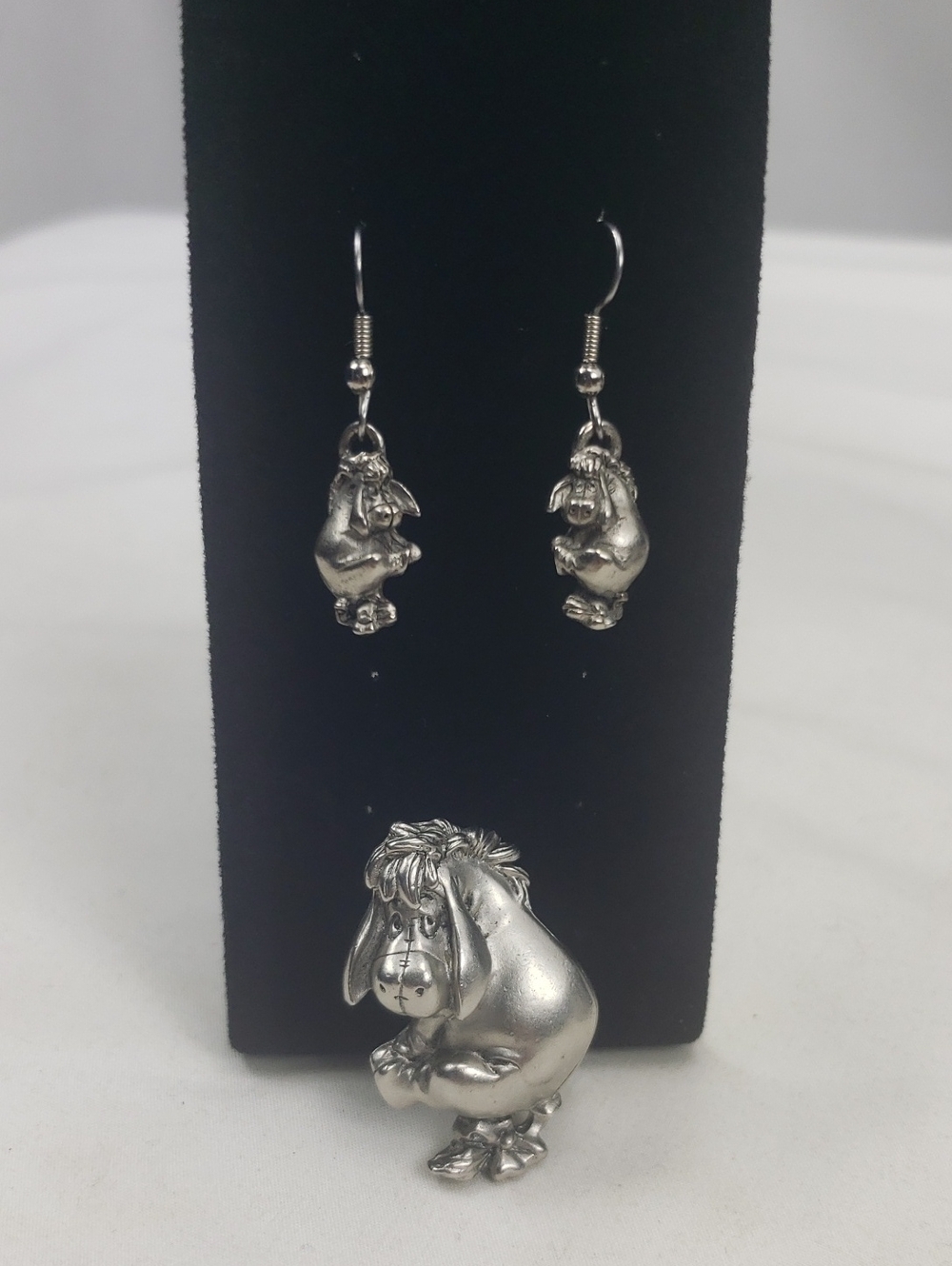 Disney Pewter Eeyore Vintage Brooch & Earrings Set